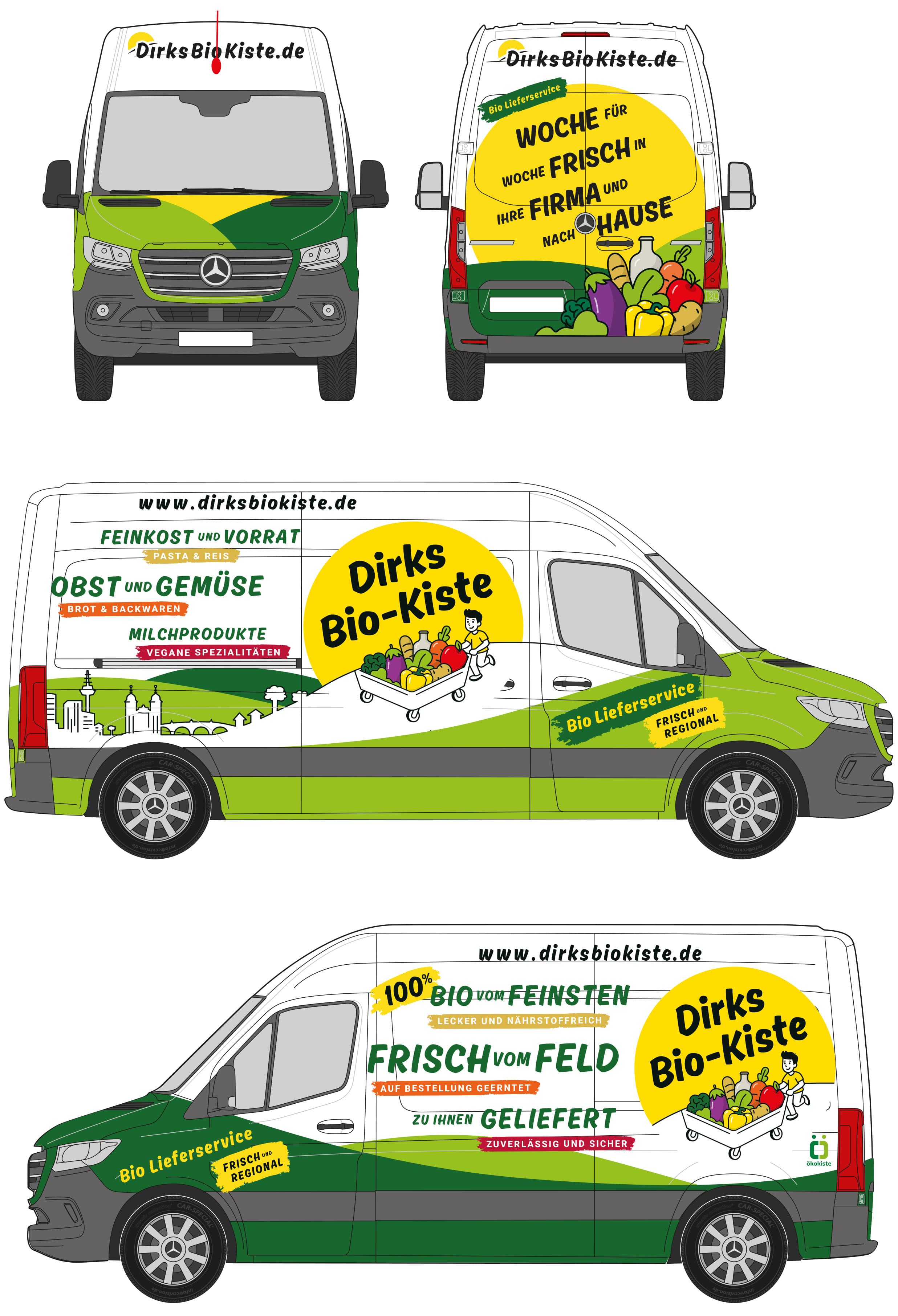 Die neuen Lieferwagen auf den Straßen – mit modernem Design, das die Markenwerte von Nachhaltigkeit, Regionalität und Frische sichtbar macht und die Firmenbotschaft stolz in die Welt trägt.